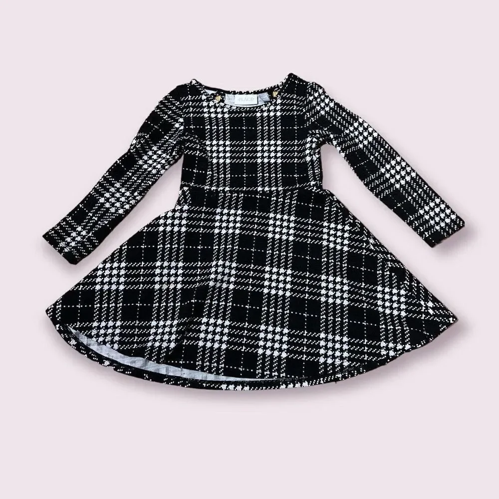The Children's Place Girls Black Checkered Dress S 5/6